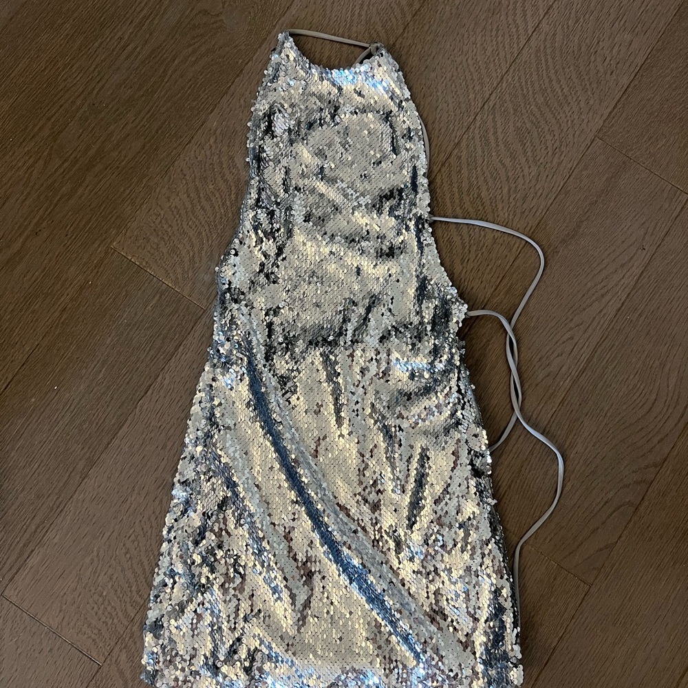 Silver Sequin Open Back / Halter Dress